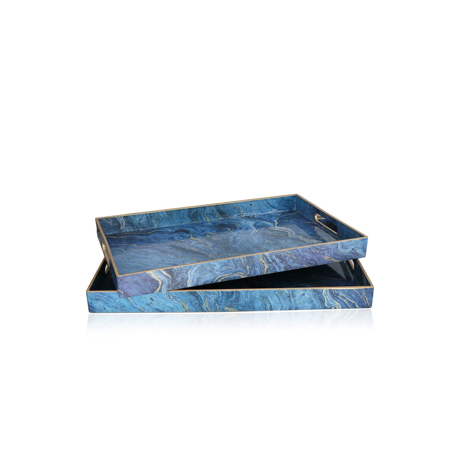 Set of 2 Blue marble effect trays