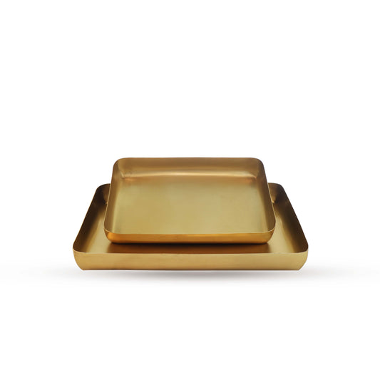 Set of 2 rectangle hammered gilt trays