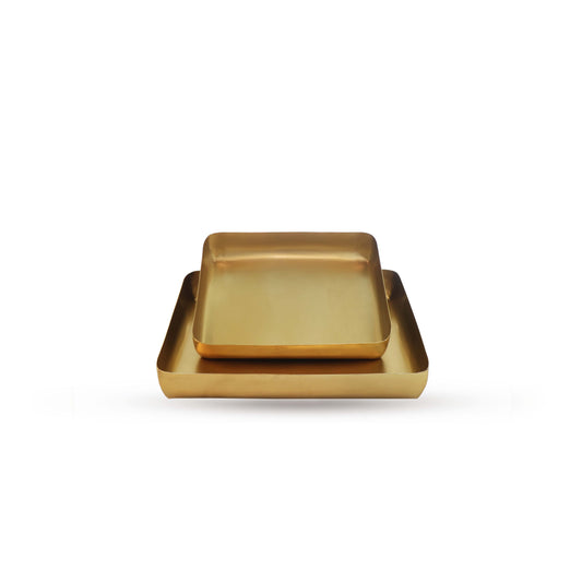Set of 2 square hammered gilt trays